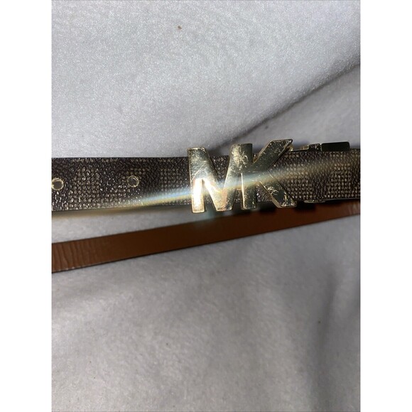 Michael Kors Belt gold metal logo Two Tone MK Logo Buckle Brown Luxury Scuffs - Picture 3 of 8